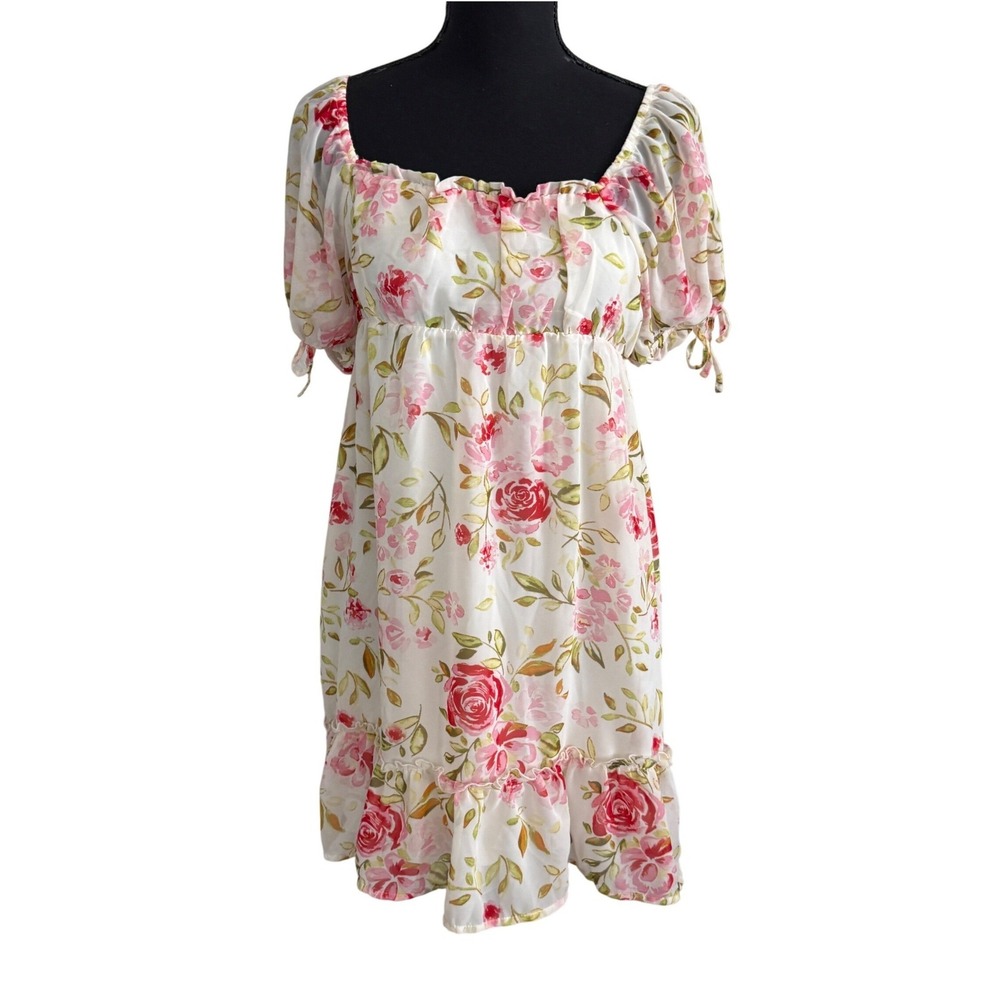 Derek Heart Womens Y2K Babydoll Coquette Mini Dress Size D Pink Floral Church